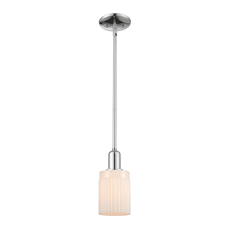 Innovations Hadley 1-Light 4.5in Mini Pendant | Industrial Polished Chrome and Matte White Ribbed Glass | Kitchen Island & Dining | Model 716-1S-PC-G341