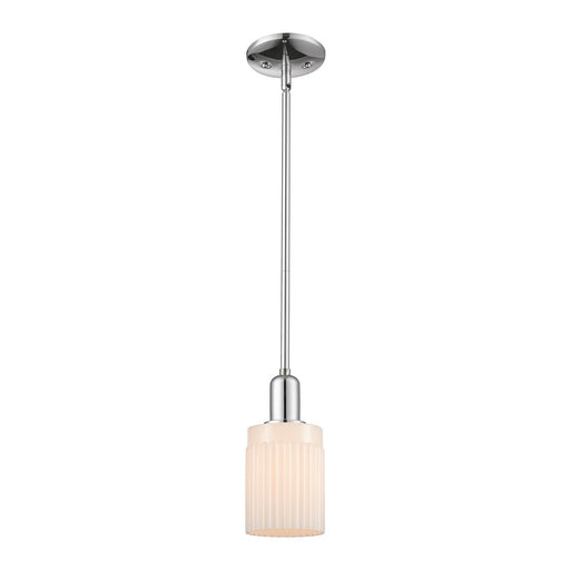 Innovations Hadley 1-Light 4.5in Mini Pendant | Industrial Polished Chrome and Matte White Ribbed Glass | Kitchen Island & Dining | Model 716-1S-PC-G341