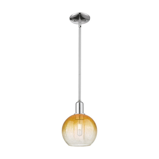 Innovations Brookhaven Globe 8in 1-Light Mini Pendant | Industrial Polished Chrome and Amber Glass | Kitchen Island & Dining | Model 716-1S-PC-G483-8AM