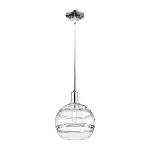 Innovations Rochester 10in 1-Light Mini Pendant | Industrial Polished Chrome Steel and Clear Glass | Kitchen Island & Dining | Model 716-1S-PC-G556-10CL