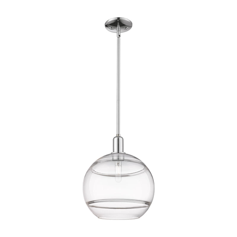 Innovations Rochester 12in 1-Light Mini Pendant | Industrial Polished Chrome Steel and Clear Glass | Kitchen Island & Dining | Model 716-1S-PC-G556-12CL