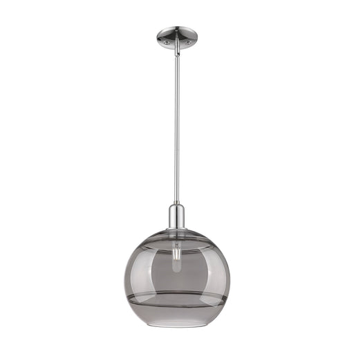 Innovations Rochester 12in 1-Light Mini Pendant | Industrial Polished Chrome and Light Smoke Glass | Kitchen Island & Dining | Model 716-1S-PC-G556-12SM