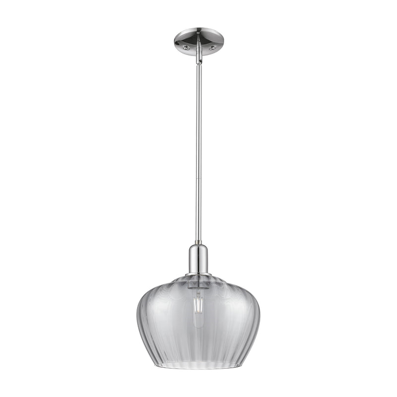 Innovations Fenton 11in 1-Light Mini Pendant | Industrial Polished Chrome and Light Smoke Ribbed Glass | Kitchen Island & Dining | Model 716-1S-PC-G93-L