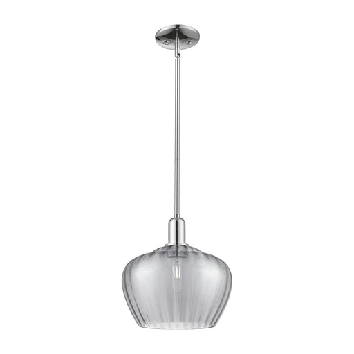 Innovations Fenton 11in 1-Light Mini Pendant | Industrial Polished Chrome and Light Smoke Ribbed Glass | Kitchen Island & Dining | Model 716-1S-PC-G93-L