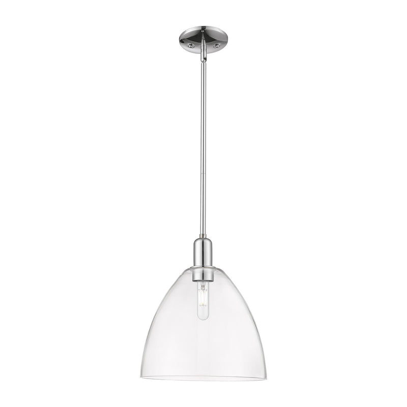 Innovations Bristol 12in 1-Light Mini Pendant | Industrial Polished Chrome Steel and Clear Glass | Kitchen Island & Dining Room | Model 716-1S-PC-GBD-122