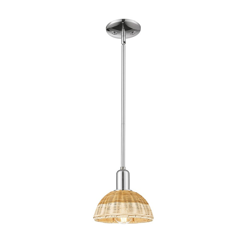 Innovations NB Dome 1Lt 8" Stem Mini Pendant, CH/Nat - 716-1S-PC-NBD2-75-NAT
