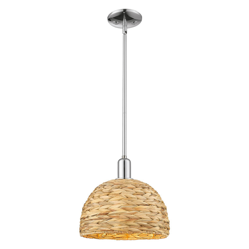 Innovations Arcadia 12in 1-Light Mini Pendant | Industrial Polished Chrome Steel and Natural Rattan Shade | Kitchen Island & | Model 716-1S-PC-RBD-12-NAT