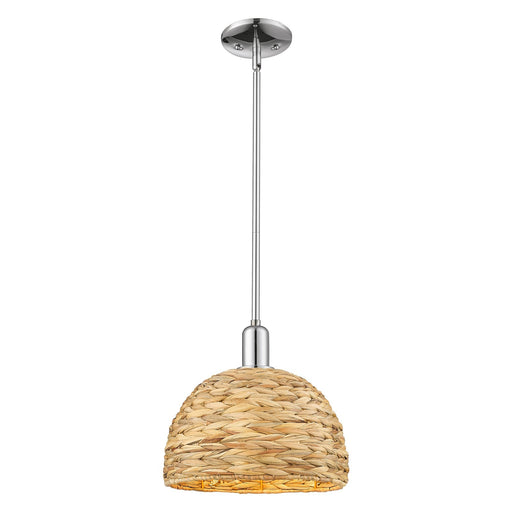 Innovations Arcadia 12in 1-Light Mini Pendant | Industrial Polished Chrome Steel and Natural Rattan Shade | Kitchen Island & | Model 716-1S-PC-RBD-12-NAT