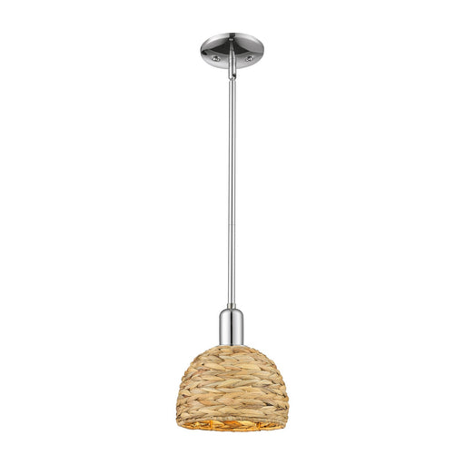 Innovations Woven Rattan 8in 1-Light Mini Pendant | Rustic Farmhouse Polished Chrome and Natural Woven Rattan | Kitchen Island | Model 716-1S-PC-RBD-8-NAT