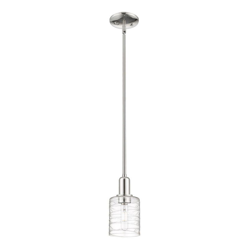 Innovations Cobbleskill 5in 1-Light Mini Pendant | Industrial Polished Nickel Steel and Deco Swirl Clear Glass | Kitchen Island & | Model 716-1S-PN-G1113
