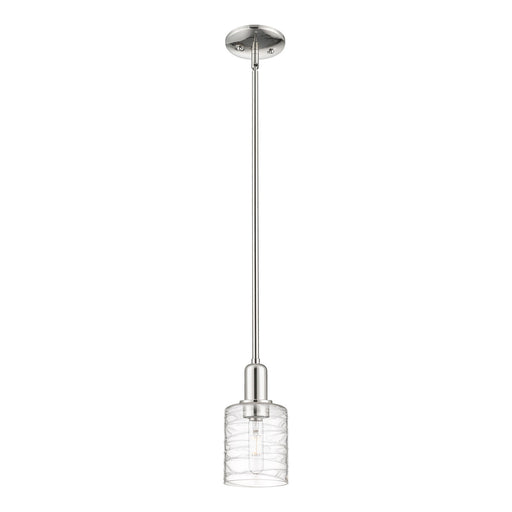 Innovations Cobbleskill 5in 1-Light Mini Pendant | Industrial Polished Nickel Steel and Deco Swirl Clear Glass | Kitchen Island & | Model 716-1S-PN-G1113