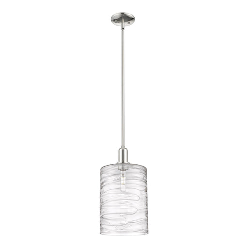 Innovations Cobbleskill 9in 1-Light Mini Pendant | Industrial Polished Nickel and Deco Swirl Clear Glass | Kitchen Island & | Model 716-1S-PN-G1113-L