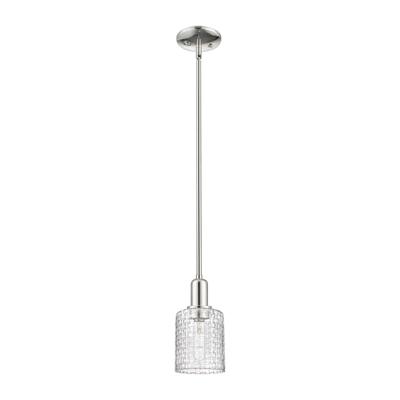 Innovations Cobbleskill 5in 1-Light Mini Pendant | Industrial Polished Nickel Steel and Clear Basket Weave Glass | Kitchen | Model 716-1S-PN-G112C-5CL