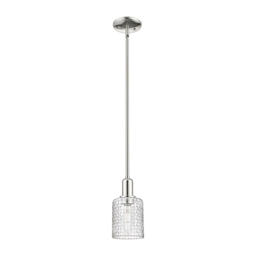 Innovations Cobbleskill 5in 1-Light Mini Pendant | Industrial Polished Nickel Steel and Clear Basket Weave Glass | Kitchen | Model 716-1S-PN-G112C-5CL