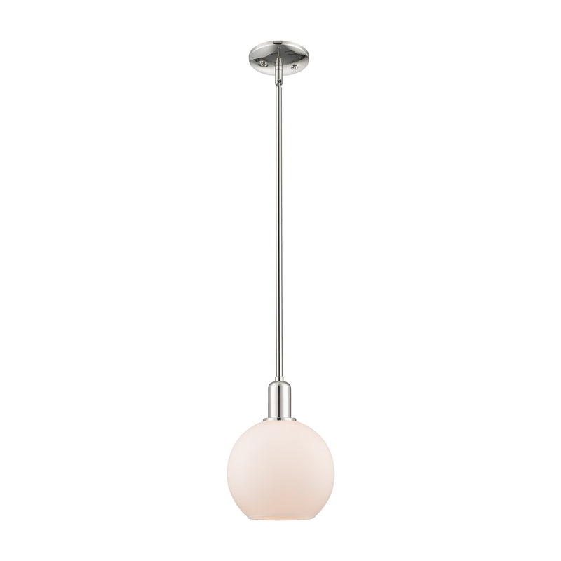 Innovations Athens 8in 1-Light Mini Pendant | Industrial Polished Nickel and Matte White Glass | Kitchen Island & Dining Room | 8 | Model 716-1S-PN-G121-8