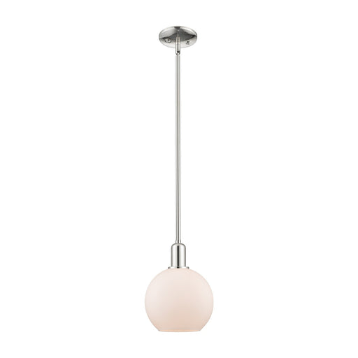 Innovations Athens 8in 1-Light Mini Pendant | Industrial Polished Nickel and Matte White Glass | Kitchen Island & Dining Room | 8 | Model 716-1S-PN-G121-8