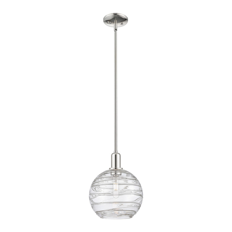 Innovations Athens Deco Swirl 10in 1-Light Mini Pendant | Industrial Polished Nickel and Clear Deco Swirl Glass | Kitchen | Model 716-1S-PN-G1213-10CL