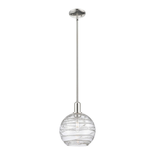 Innovations Athens Deco Swirl 10in 1-Light Mini Pendant | Industrial Polished Nickel and Clear Deco Swirl Glass | Kitchen | Model 716-1S-PN-G1213-10CL