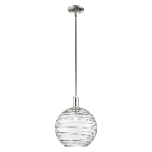 Innovations Athens Deco Swirl 12in 1-Light Mini Pendant | Industrial Polished Nickel and Clear Deco Swirl Glass | Kitchen | Model 716-1S-PN-G1213-12CL