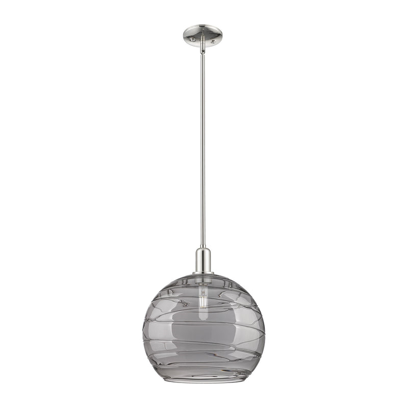 Innovations Athens Deco Swirl 14in 1-Light Mini Pendant | Industrial Polished Nickel and Light Smoke Glass | Kitchen Island | Model 716-1S-PN-G1213-14SM