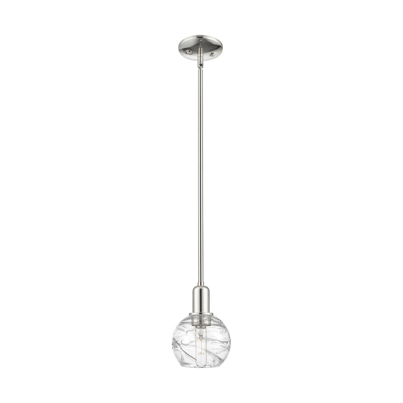 Innovations Athens Deco Swirl 6in 1-Light Mini Pendant | Industrial Modern Polished Nickel and Clear Deco Swirl Glass | Model 716-1S-PN-G1213-6CL