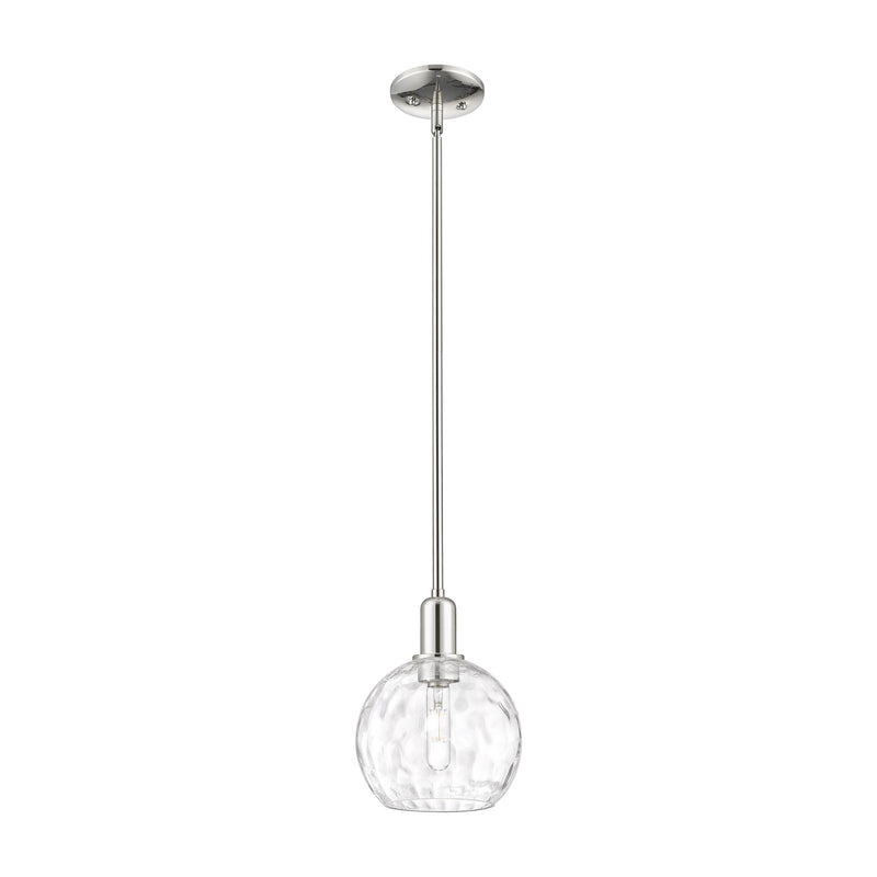 Innovations Athens Water Glass 8in 1-Light Mini Pendant | Industrial Polished Nickel and Clear Glass | Kitchen Island & | Model 716-1S-PN-G1215-8