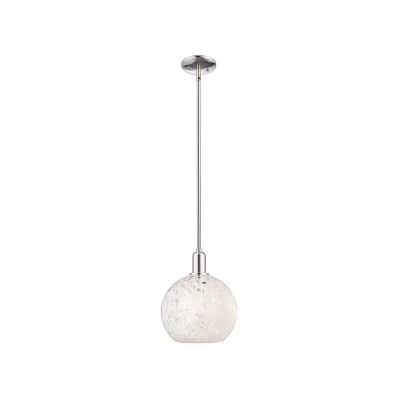 Innovations Lighting White Mouchette 10in 1-Light Mini Pendant | Industrial Polished Nickel Steel and White Glass | Kitchen | Model 716-1S-PN-G1216-10WM