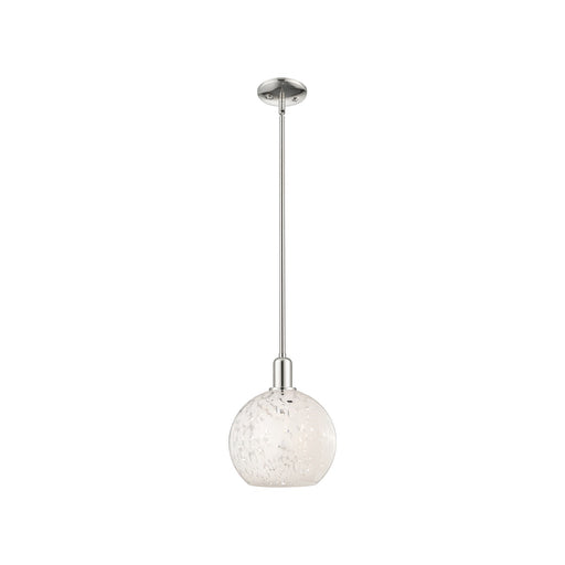 Innovations Lighting White Mouchette 10in 1-Light Mini Pendant | Industrial Polished Nickel Steel and White Glass | Kitchen | Model 716-1S-PN-G1216-10WM