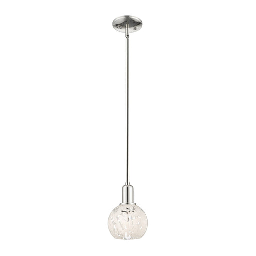 Innovations Lighting White Mouchette 6in 1-Light Mini Pendant | Industrial Polished Nickel and White Mouchette Glass | Kitchen | Model 716-1S-PN-G1216-6WM