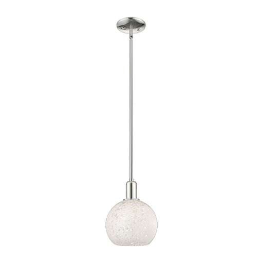 Innovations White Mouchette 8in 1-Light Mini Pendant | Industrial Polished Nickel and White Glass | Kitchen Island & Dining | Model 716-1S-PN-G1216-8WM