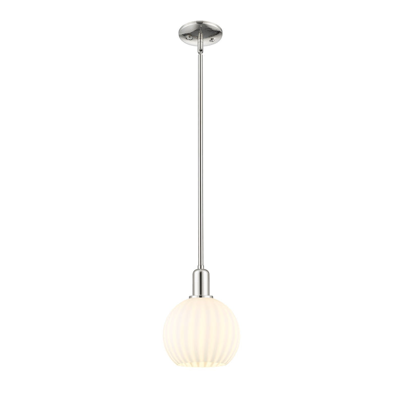 Innovations Lighting Arcadia 8in 1-Light Mini Pendant | Industrial Polished Nickel and White Venetian Glass | Kitchen Island & | Model 716-1S-PN-G1217-8WV