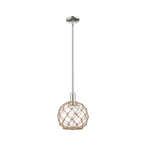 Innovations Farmhouse Rope 10in 1-Light Mini Pendant | Industrial Polished Nickel Steel and Clear Glass with Brown Rope | Model 716-1S-PN-G122-10RB