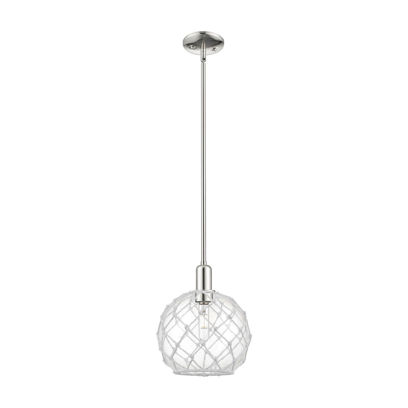 Innovations Farmhouse Rope 10in 1-Light Mini Pendant | Industrial Polished Nickel and Clear Glass with White Rope | Kitchen | Model 716-1S-PN-G122-10RW