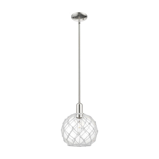 Innovations Farmhouse Rope 10in 1-Light Mini Pendant | Industrial Polished Nickel and Clear Glass with White Rope | Kitchen | Model 716-1S-PN-G122-10RW