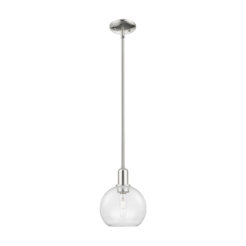 Innovations Athens 8in 1-Light Mini Pendant | Industrial Polished Nickel Steel and Clear Glass | Kitchen Island & Dining Room | 8 | Model 716-1S-PN-G122-8