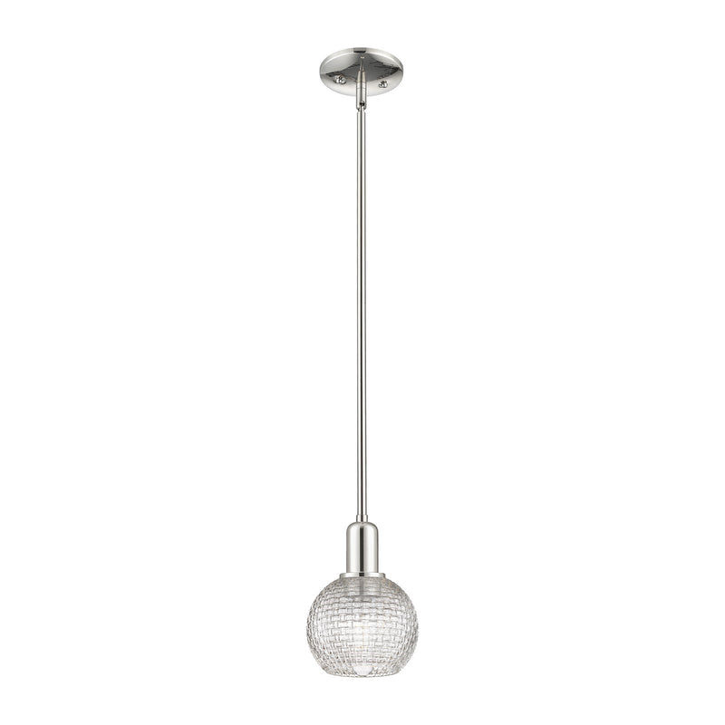 Innovations Athens 6in 1-Light Mini Pendant | Industrial Polished Nickel Steel and Clear Basket Weave Glass | Kitchen Island & | Model 716-1S-PN-G122C-6CL