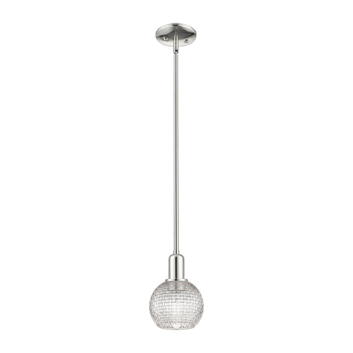 Innovations Athens 6in 1-Light Mini Pendant | Industrial Polished Nickel Steel and Clear Basket Weave Glass | Kitchen Island & | Model 716-1S-PN-G122C-6CL