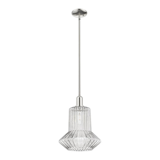 Innovations Springwater 12in 1-Light Mini Pendant | Industrial Polished Nickel and Clear Fluted Glass | Kitchen Island & Dining | Model 716-1S-PN-G212