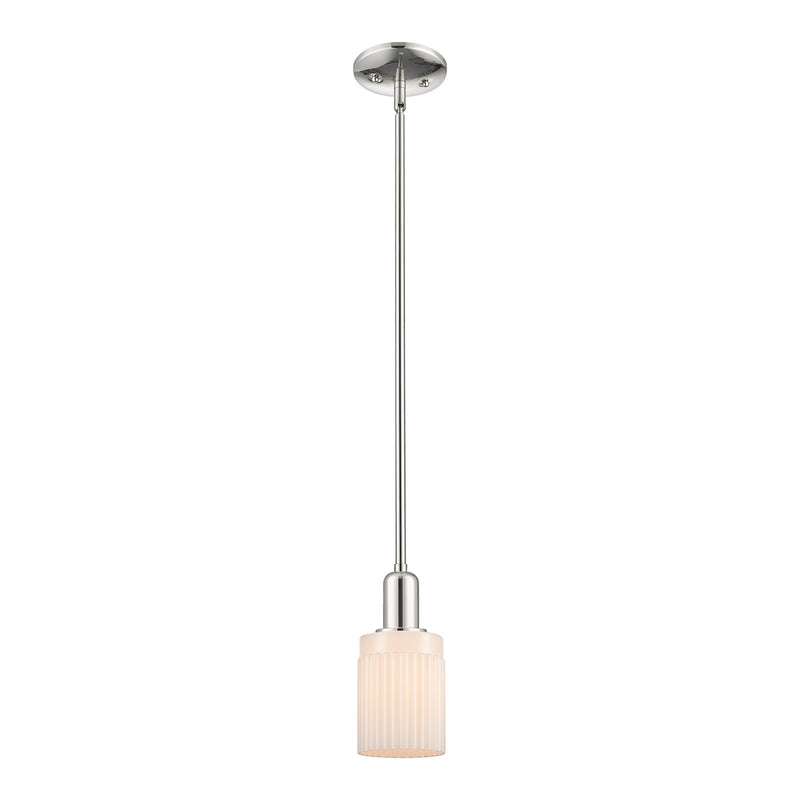 Innovations Hadley 4.5in 1-Light Mini Pendant | Industrial Polished Nickel and Matte White Ribbed Glass | Kitchen Island & | Model 716-1S-PN-G341