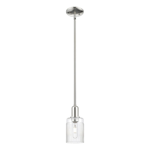 Innovations Hadley 1-Light Mini Pendant | Industrial Polished Nickel Steel and Clear Ribbed Glass | Kitchen Island & Dining Room | Model 716-1S-PN-G342