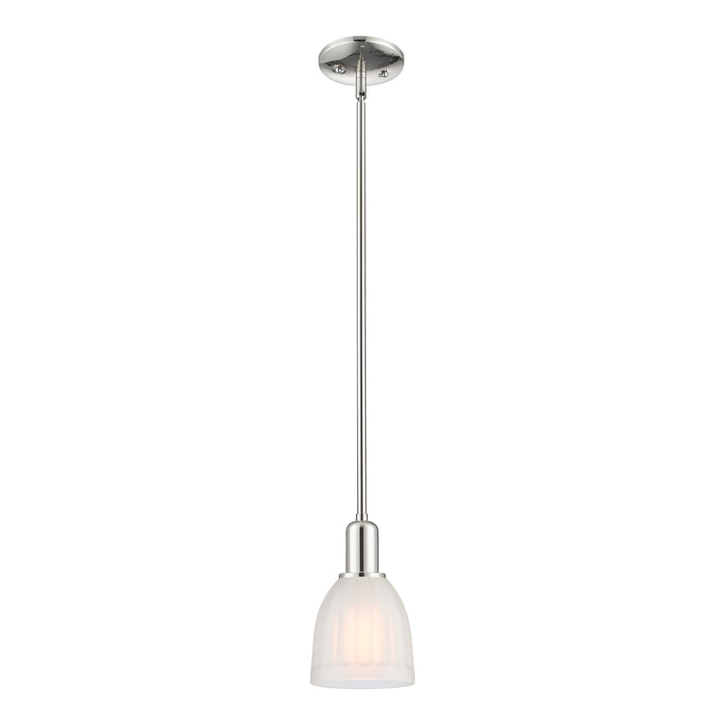 Innovations Brookfield 6in 1-Light Mini Pendant | Industrial Polished Nickel and White Frosted Ribbed Glass | Kitchen Island & | Model 716-1S-PN-G441