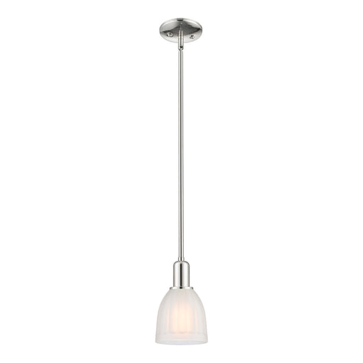 Innovations Brookfield 6in 1-Light Mini Pendant | Industrial Polished Nickel and White Frosted Ribbed Glass | Kitchen Island & | Model 716-1S-PN-G441