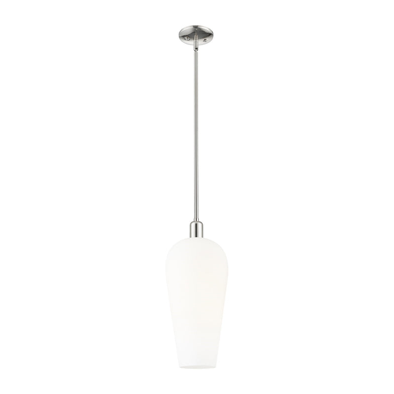 Innovations Chelsea 8in 1-Light Mini Pendant | Industrial Polished Nickel and White Glass | Kitchen Island & Dining Room | Damp | Model 716-1S-PN-G456-8WH