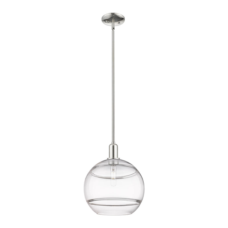 Innovations Rochester 12in 1-Light Mini Pendant | Industrial Polished Nickel Steel and Clear Glass | Kitchen Island & Dining | Model 716-1S-PN-G556-12CL