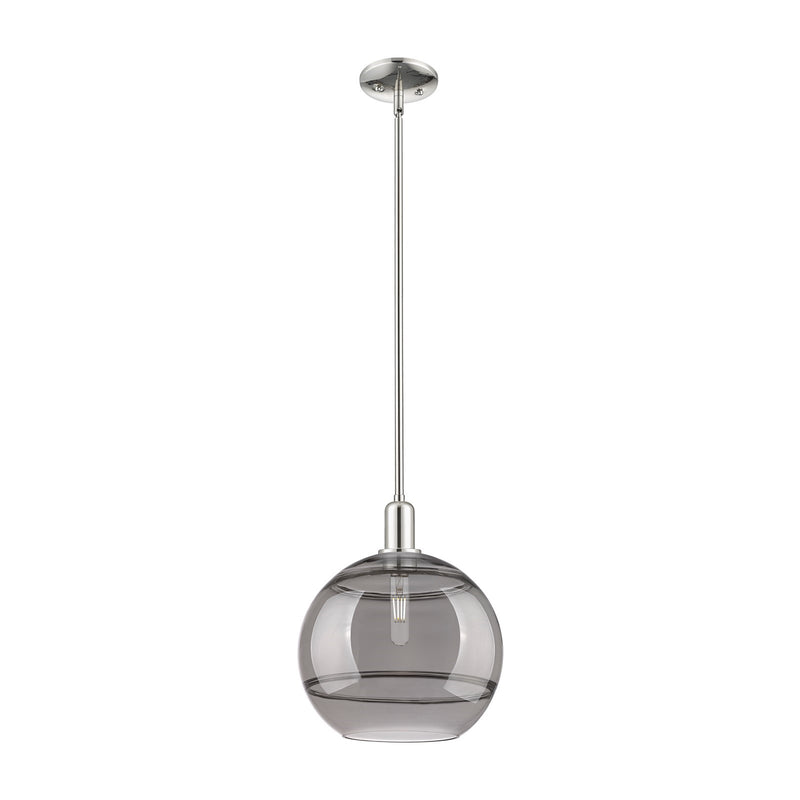 Innovations Rochester 12in 1-Light Mini Pendant | Industrial Polished Nickel and Light Smoke Glass | Kitchen Island & Dining | Model 716-1S-PN-G556-12SM