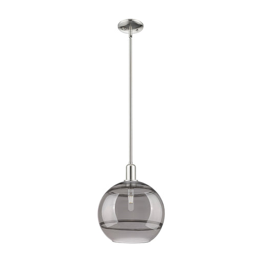 Innovations Rochester 12in 1-Light Mini Pendant | Industrial Polished Nickel and Light Smoke Glass | Kitchen Island & Dining | Model 716-1S-PN-G556-12SM