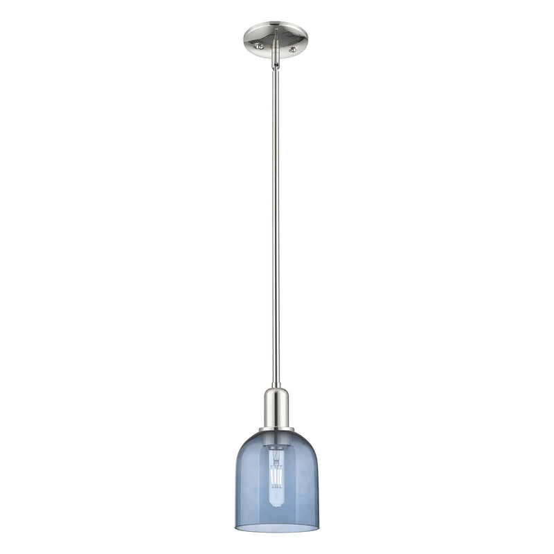 Innovations Bella 6in 1-Light Mini Pendant | Industrial Polished Nickel and Blue Glass | Kitchen Island & Dining Room | 5.5 x | Model 716-1S-PN-G558-6BL