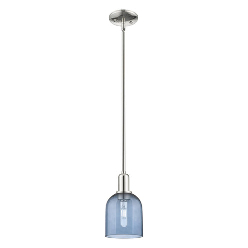 Innovations Bella 6in 1-Light Mini Pendant | Industrial Polished Nickel and Blue Glass | Kitchen Island & Dining Room | 5.5 x | Model 716-1S-PN-G558-6BL