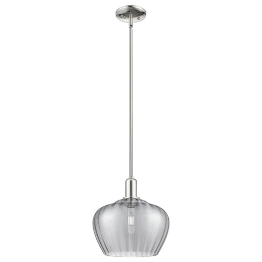 Innovations Fenton 11in 1-Light Mini Pendant | Industrial Polished Nickel and Light Smoke Ribbed Glass | Kitchen Island & Dining | Model 716-1S-PN-G93-L