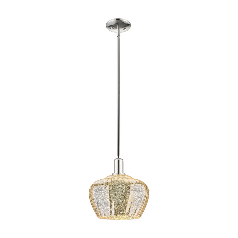 Innovations Fenton 11in 1-Light Mini Pendant | Industrial Polished Nickel and Mercury Ribbed Glass | Kitchen Island & Dining Room | Model 716-1S-PN-G96-L